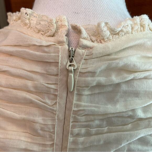 Rebecca Taylor Ruched Lace Cotton Dress Ivory Size 10 Sleeveless Mini Dress - Picture 6 of 10